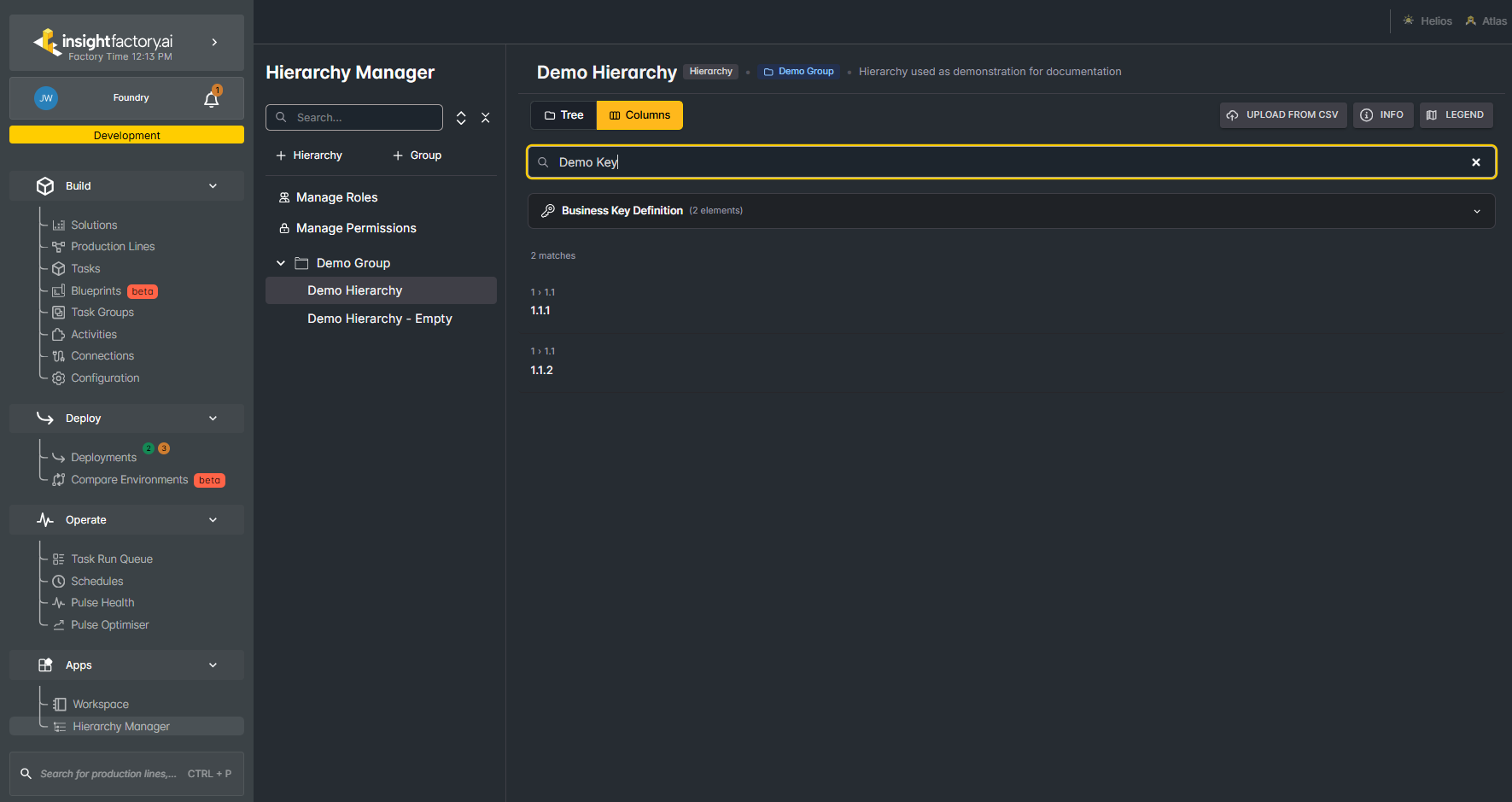 Columns view node search