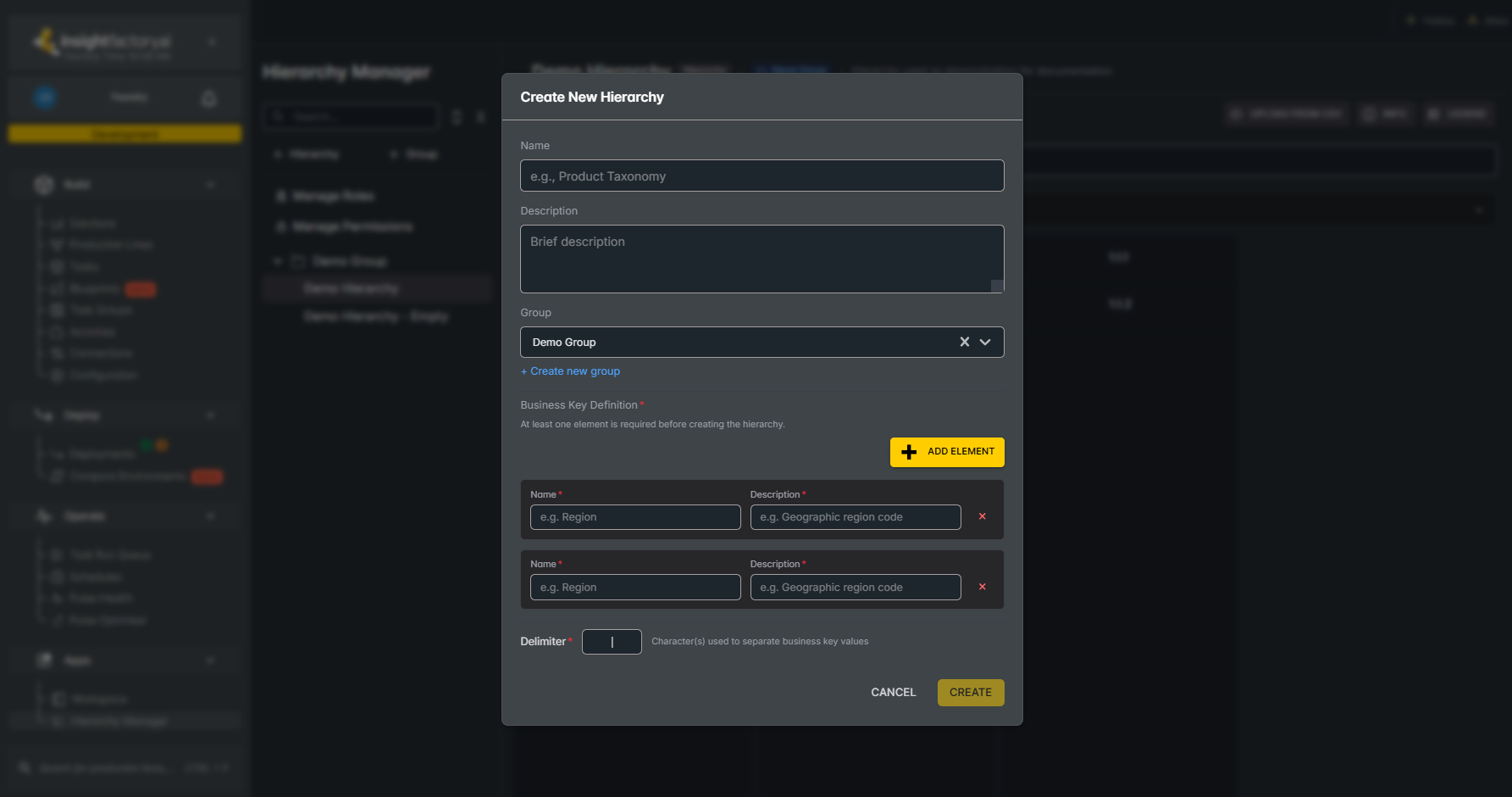 Create New Hierarchy dialog