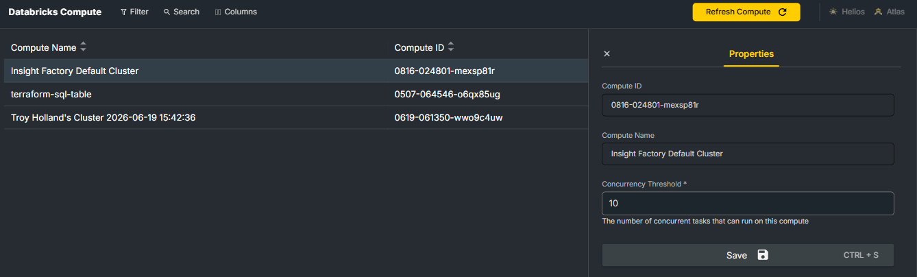 Databricks Compute properties panel