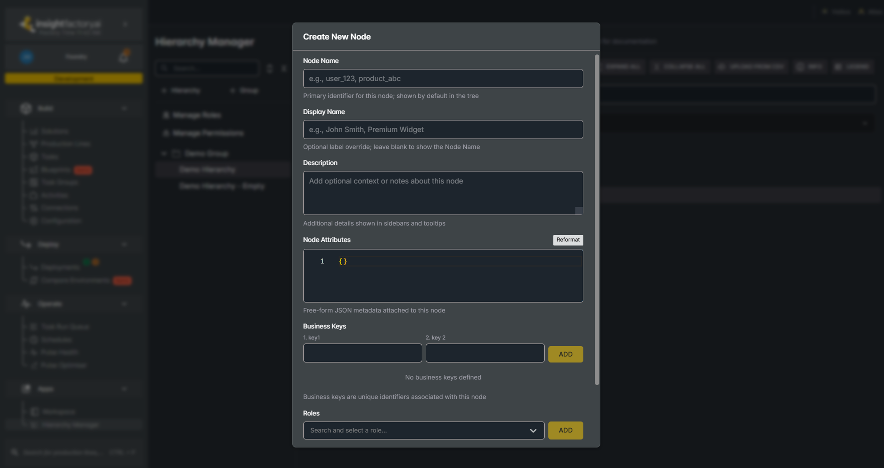 Edit Node dialog