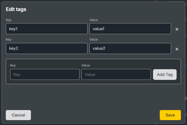 Edit tags modal