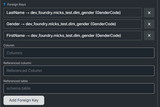 Foreign Keys section