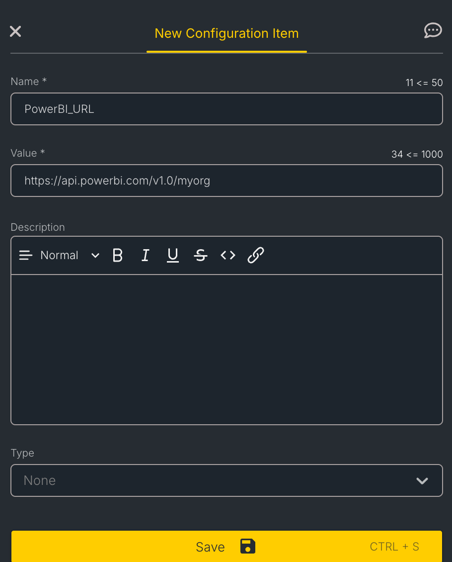 New Configuration Item form