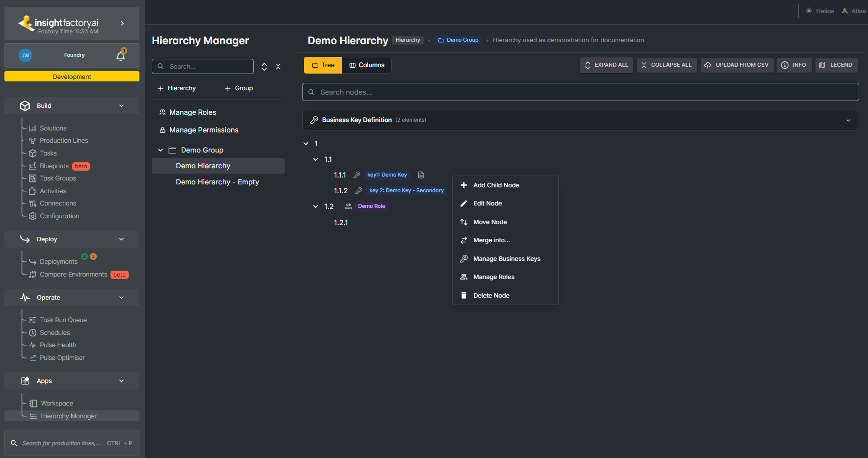 Node context menu