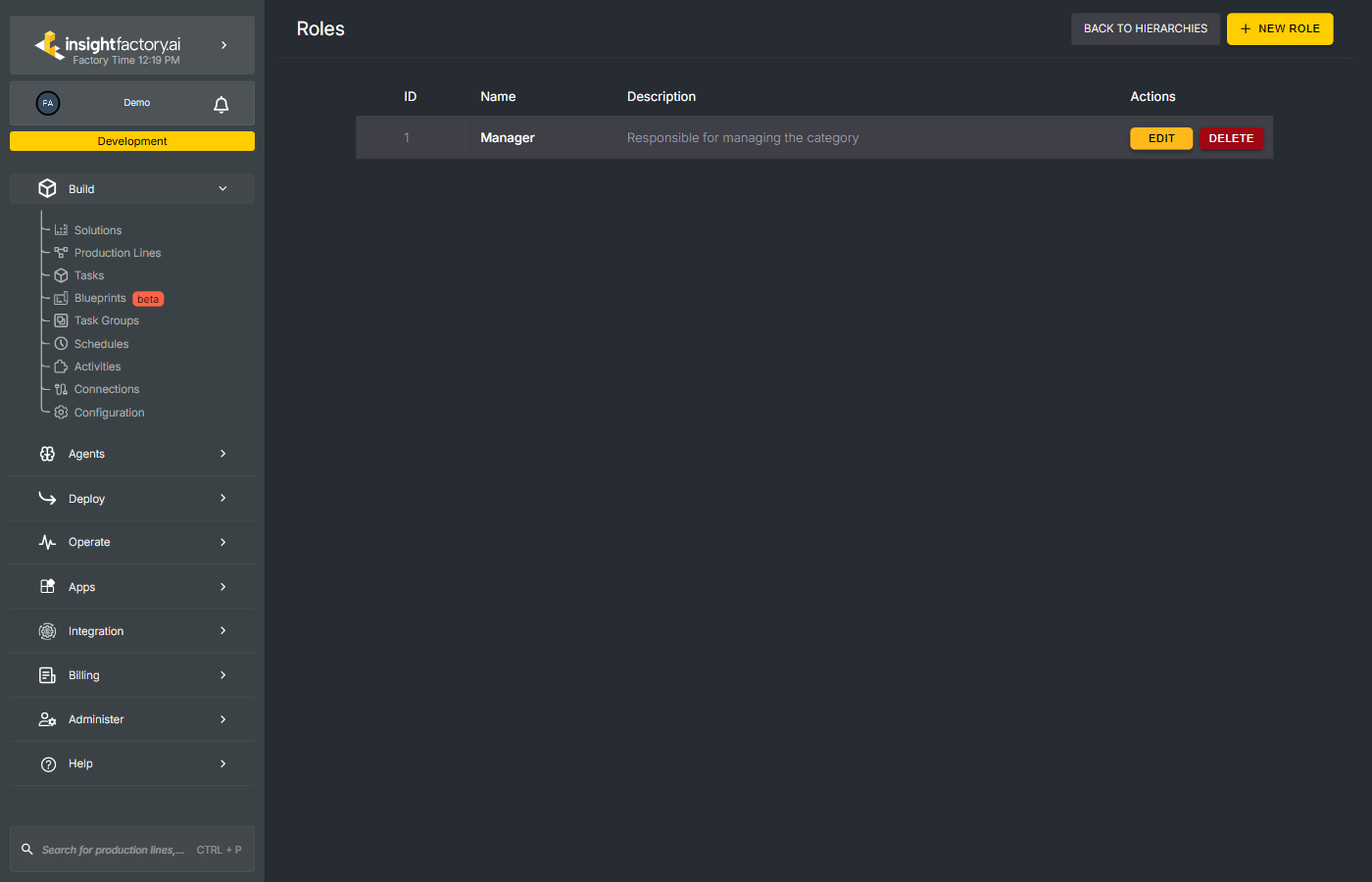 Roles management page