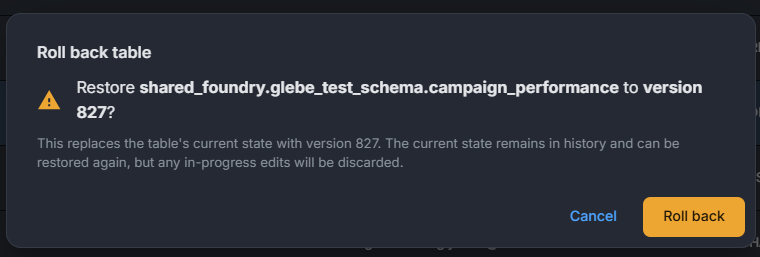 Image showing the rollback modal