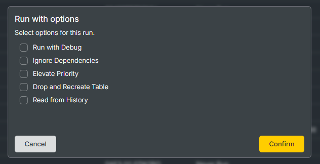 Run with Options menu item