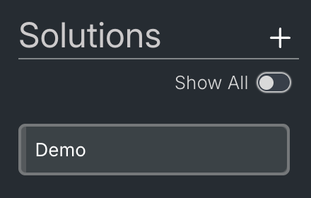 Solutions page showing the + button to add a new solution