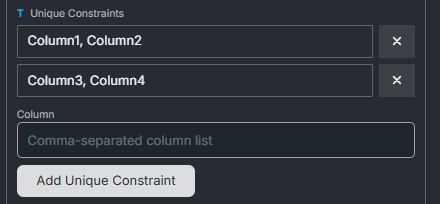 Unique Constraints section
